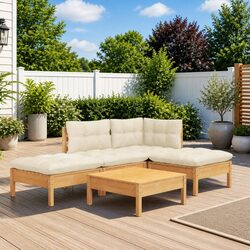5 Piece Modular Outdoor Lounge Set with Cream Cushions