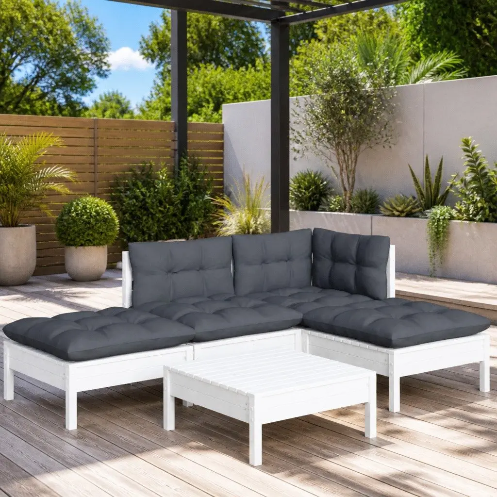 Garden Lounge Set Pinewood 5 Piece White Outdoor Furniture with Cushions