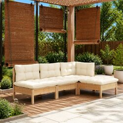 Durable 4 Piece Wooden Garden Lounge Set with Cream Cushions