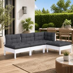 Premium White Pinewood 4-Piece Garden Lounge Set