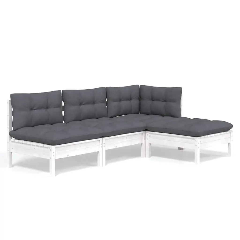 White Pinewood 4-Piece Garden Lounge Set