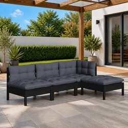 Premium Black Pinewood Garden Lounge Set with Cushions