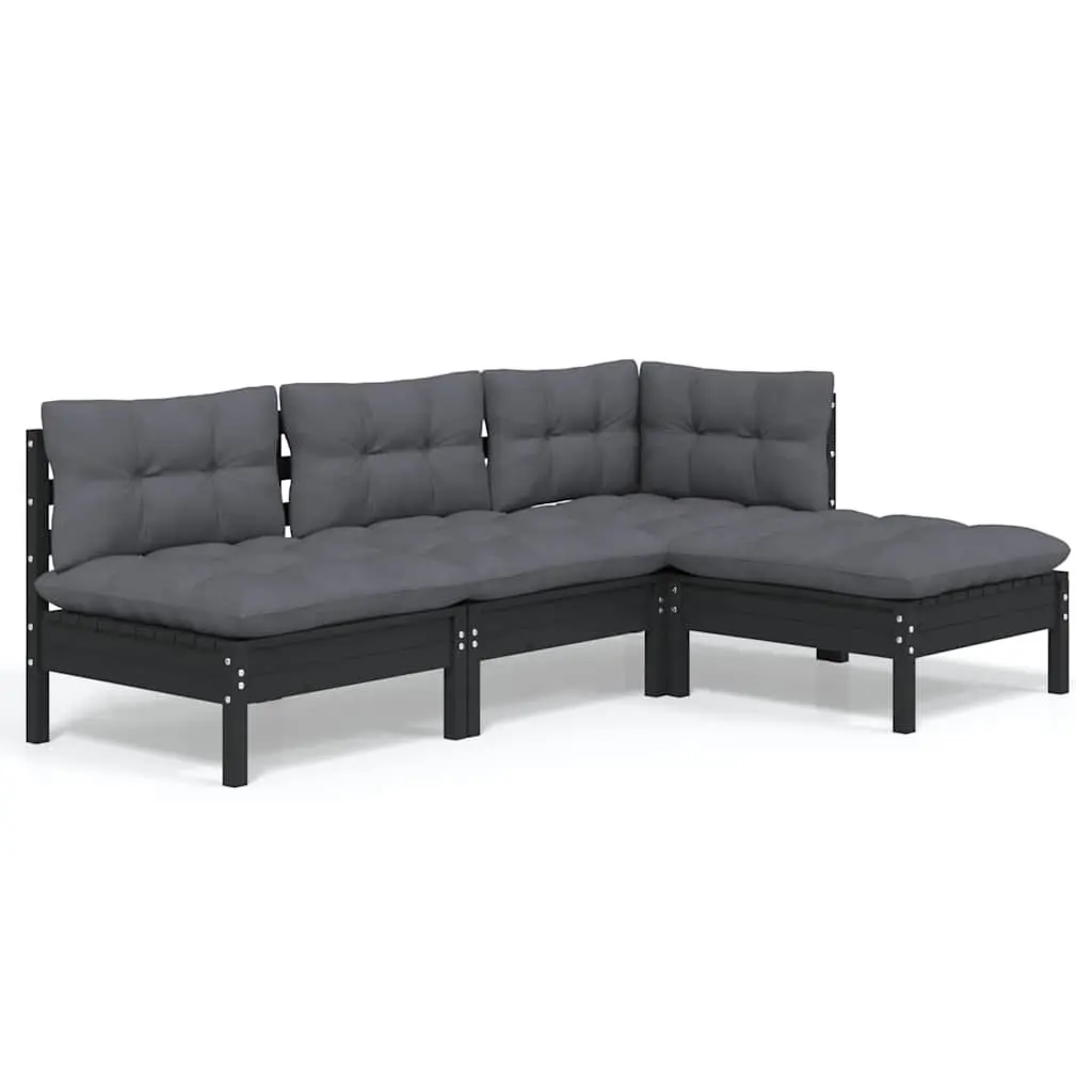 Black Pinewood Garden Lounge Set with Cushions