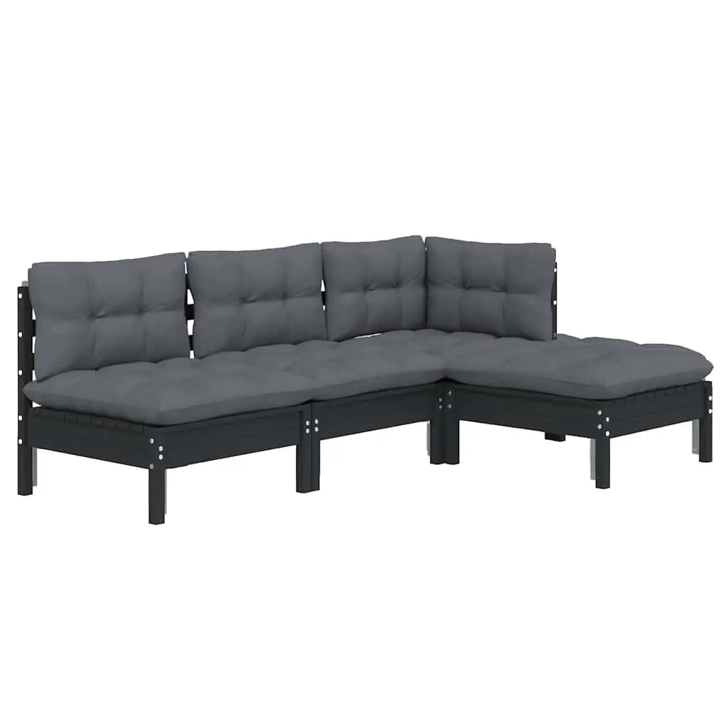 Black Pinewood Garden Lounge Set with Cushions