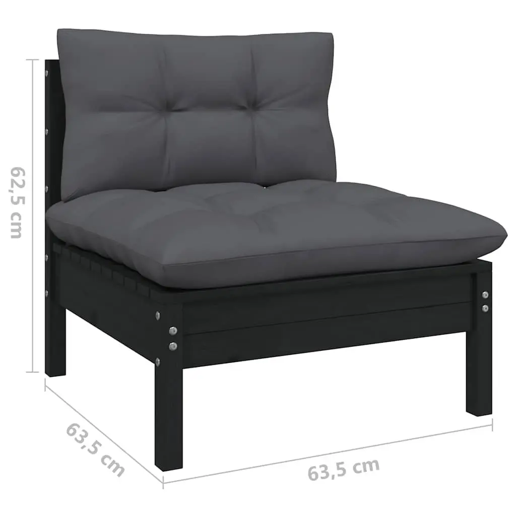 Black Pinewood Garden Lounge Set with Cushions