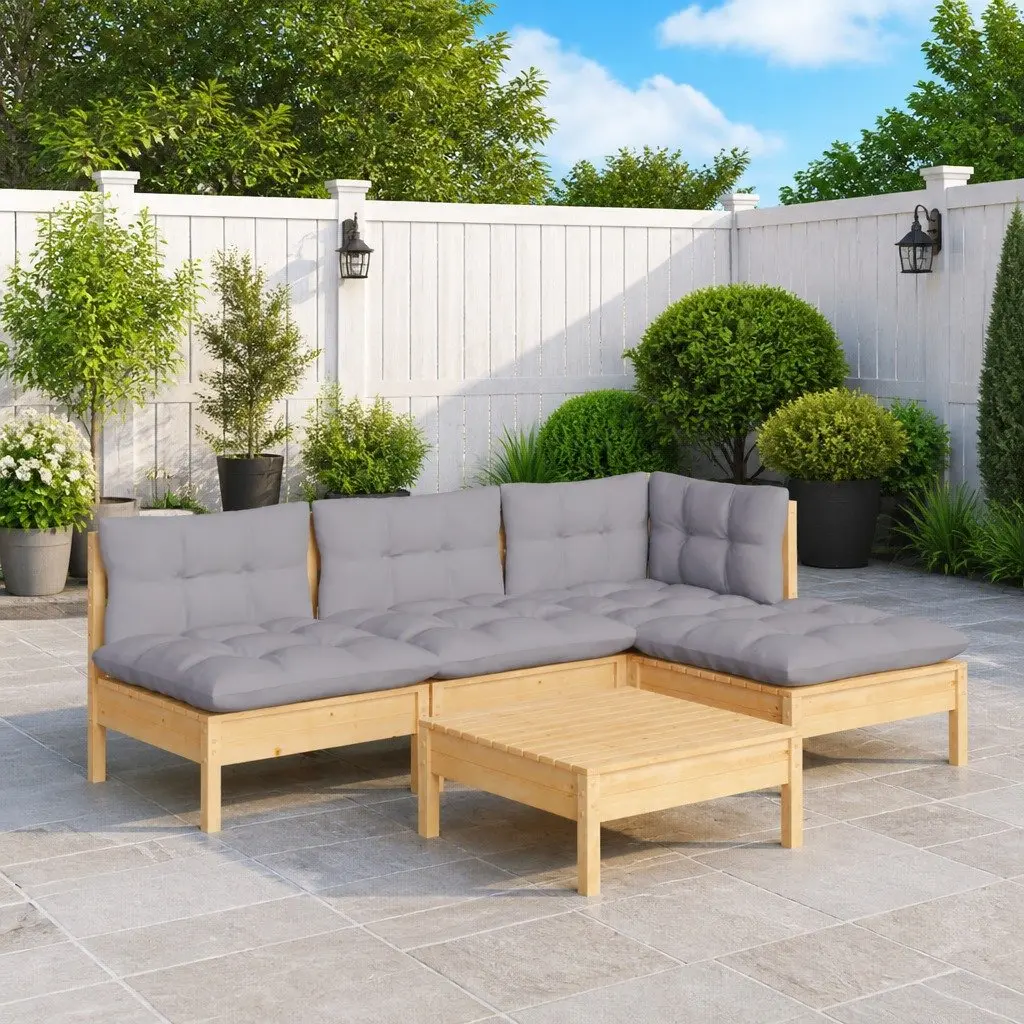 5 Piece Garden Lounge Set with Grey Cushions