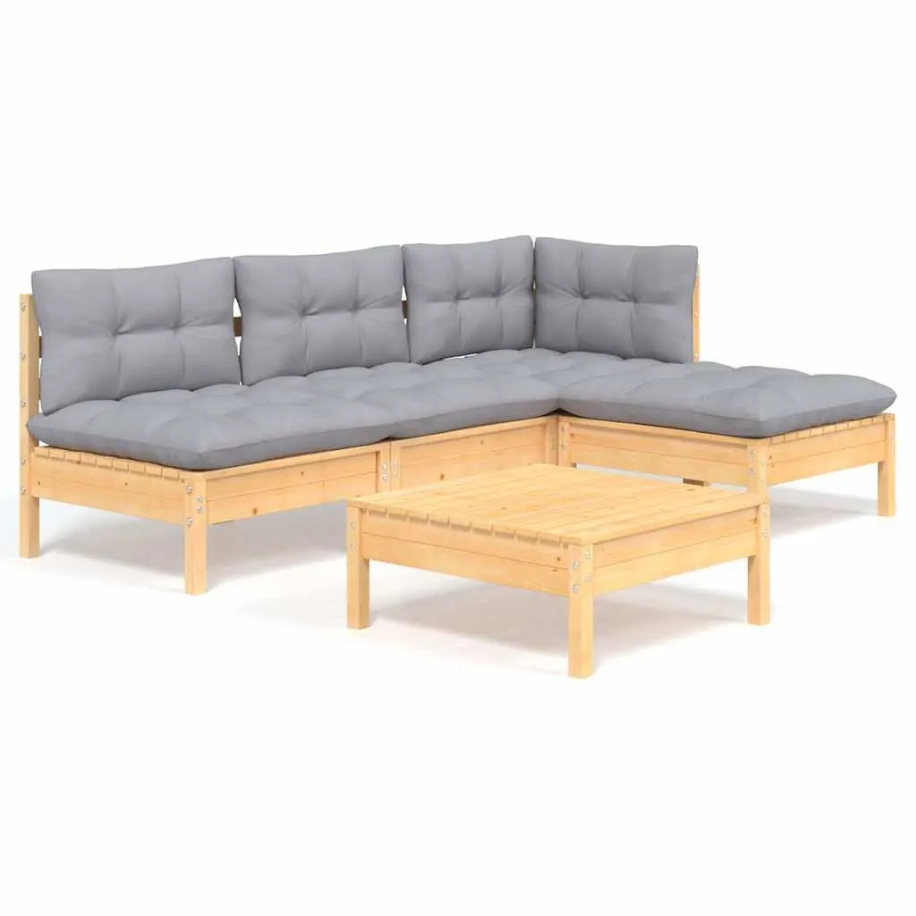 5 Piece Garden Lounge Set with Grey Cushions