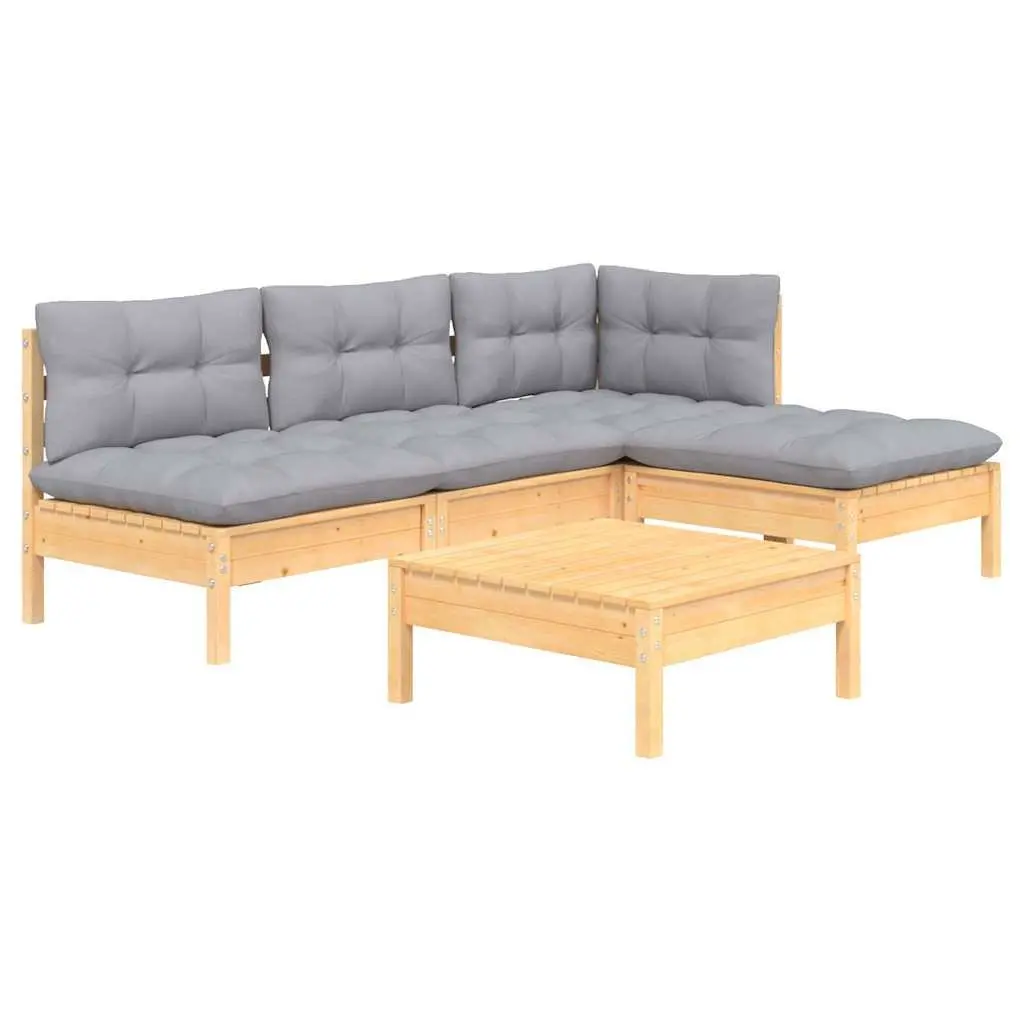 5 Piece Garden Lounge Set with Grey Cushions