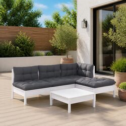 Durable 5-Piece White Pinewood Garden Lounge Set