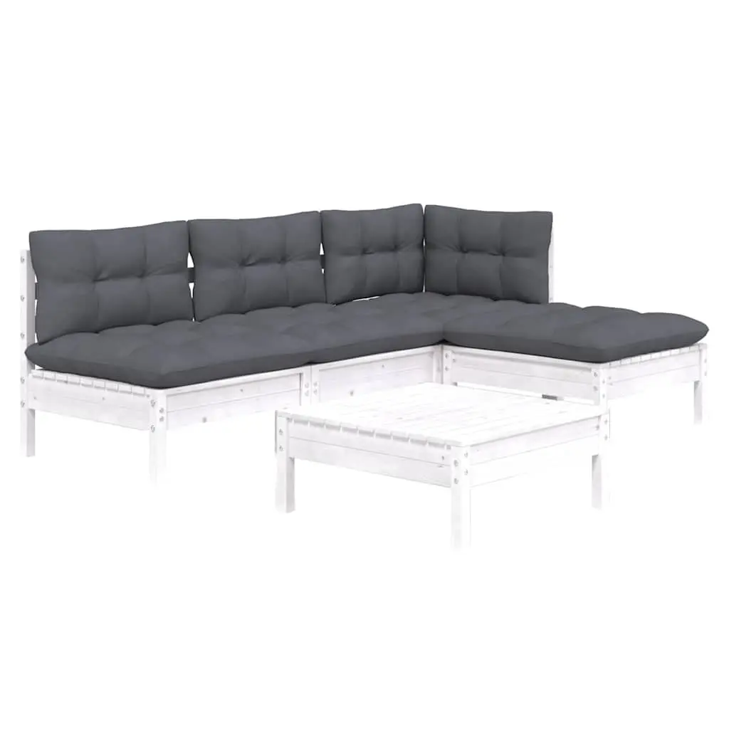 Garden Lounge Set Solid Pinewood 5 Piece White Patio Furniture with Cushions Modular
