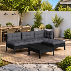 5-Piece Modular Garden Lounge Set in Black Pinewood