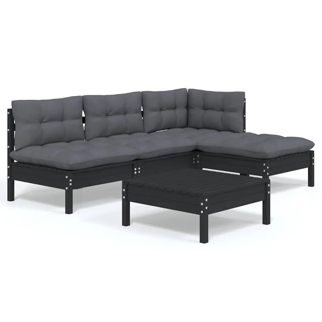 5-Piece Modular Garden Lounge Set in Black Pinewood