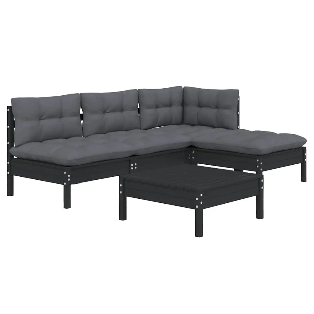 5-Piece Modular Garden Lounge Set in Black Pinewood