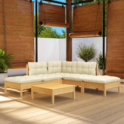 6-Piece Outdoor Pinewood Lounge Set with Cream Cushions
