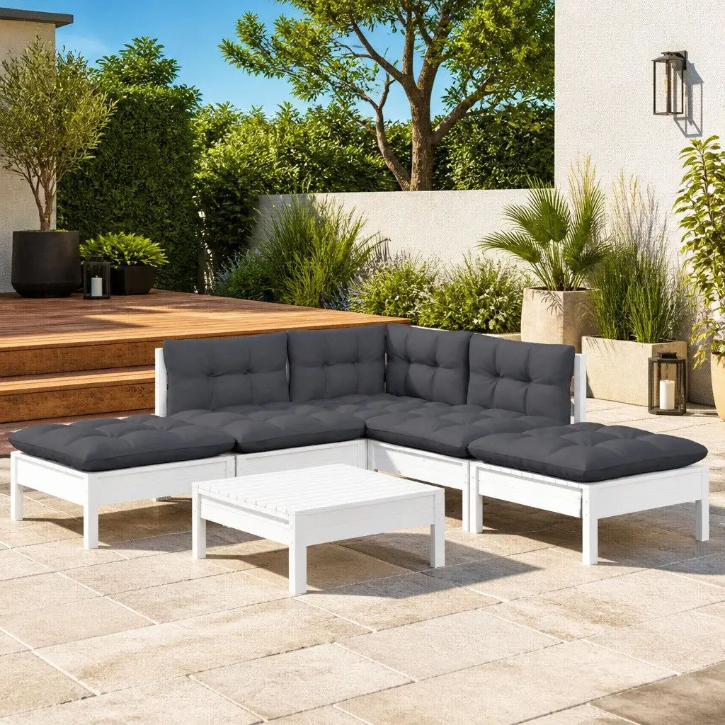 6 Piece Garden Lounge Set Solid Pinewood White Outdoor Furniture Patio Sofa