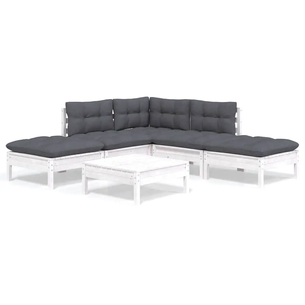 6 Piece Garden Lounge Set Solid Pinewood White Outdoor Furniture Patio Sofa