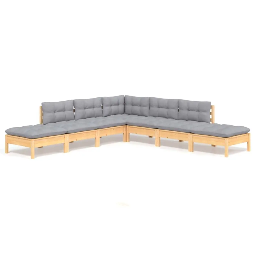 7 Piece Garden Lounge Set Solid Pinewood Grey Cushions Modular Outdoor Patio Furniture