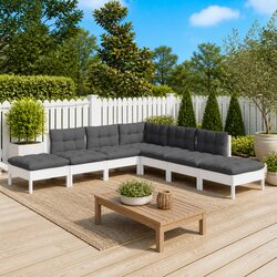 High-Quality 7 Piece White Pinewood Garden Lounge Set