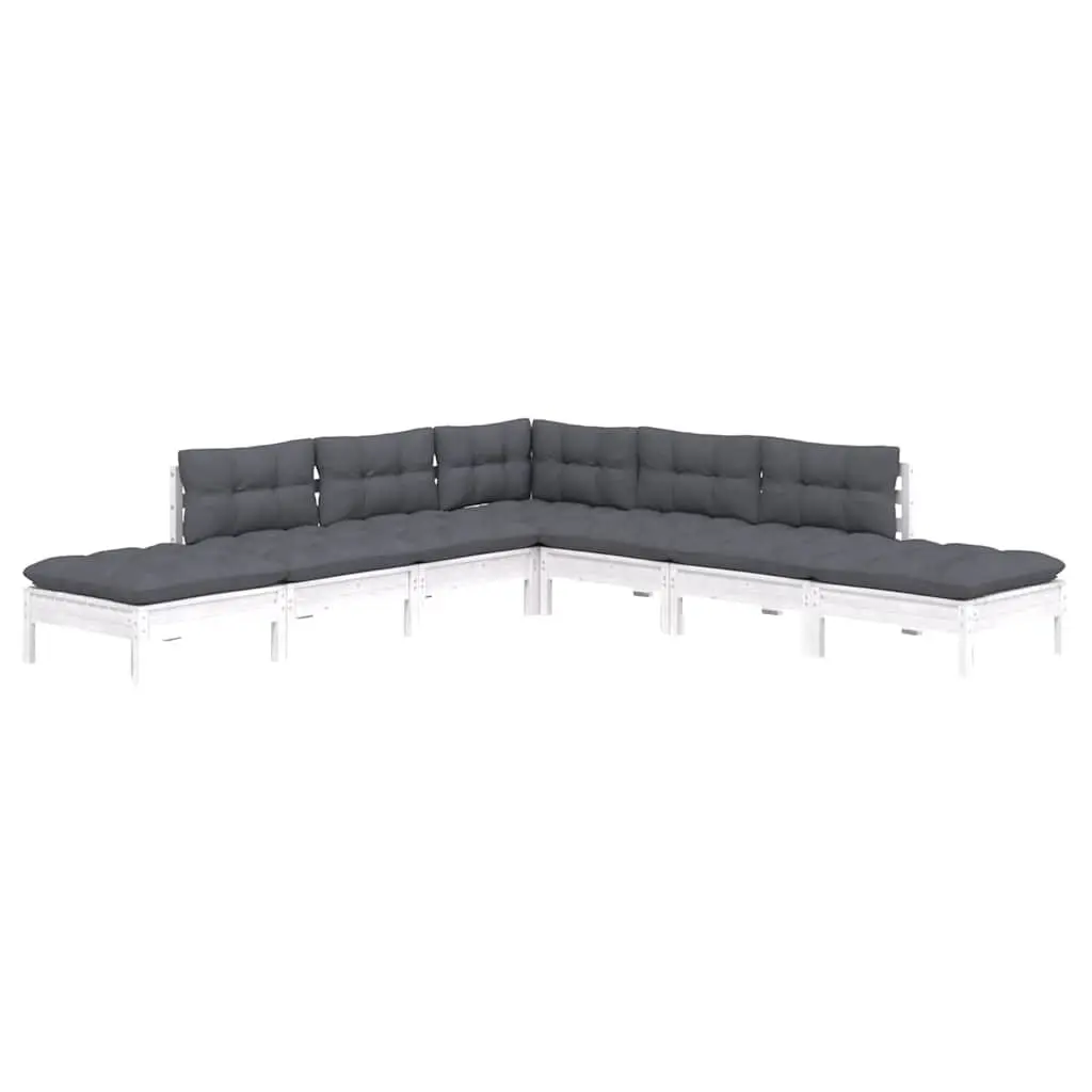 7 Piece Garden Lounge Set Solid Pinewood White Outdoor Furniture with Cushions