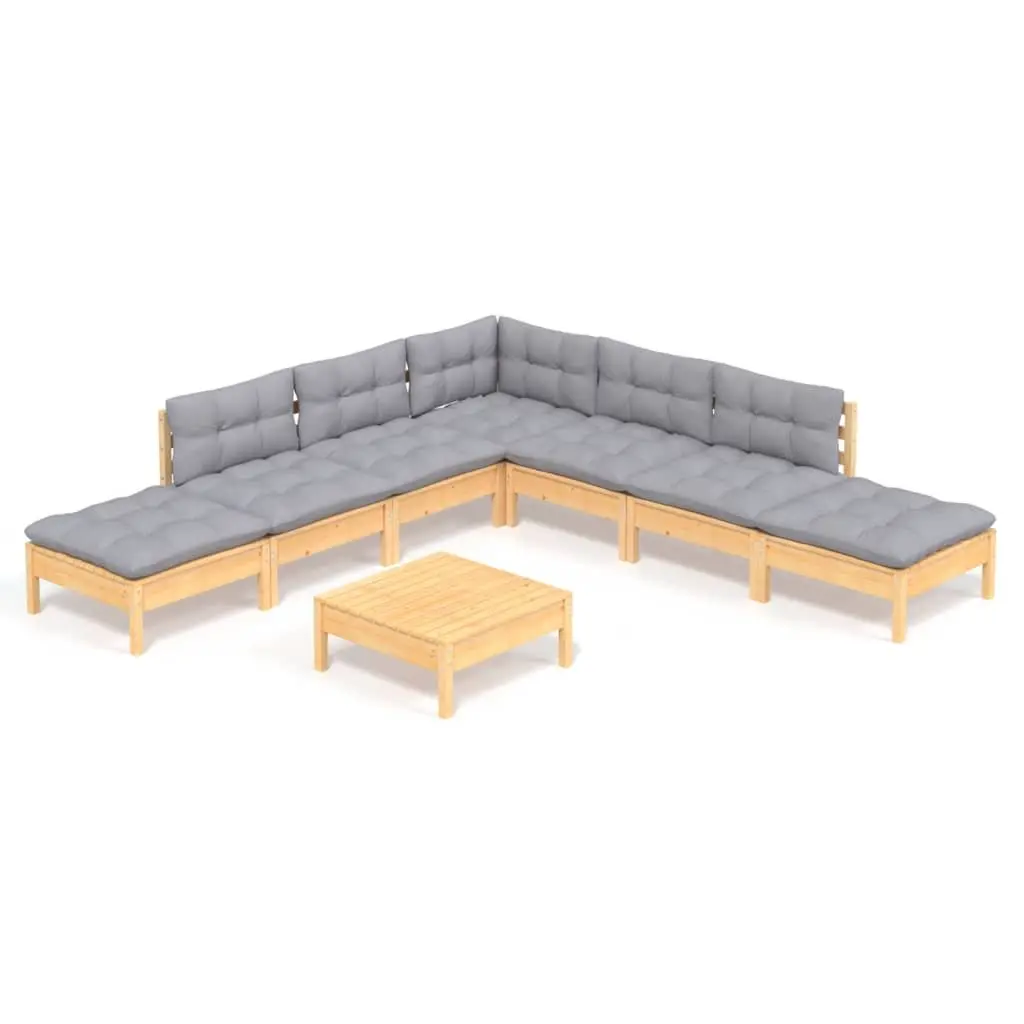 8 Piece Garden Lounge Set with Grey Cushions