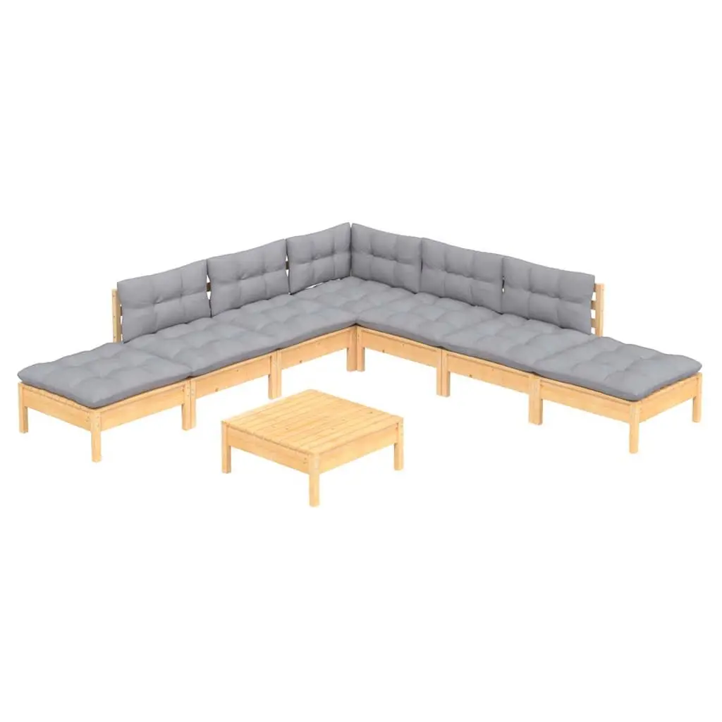 8 Piece Garden Lounge Set with Grey Cushions