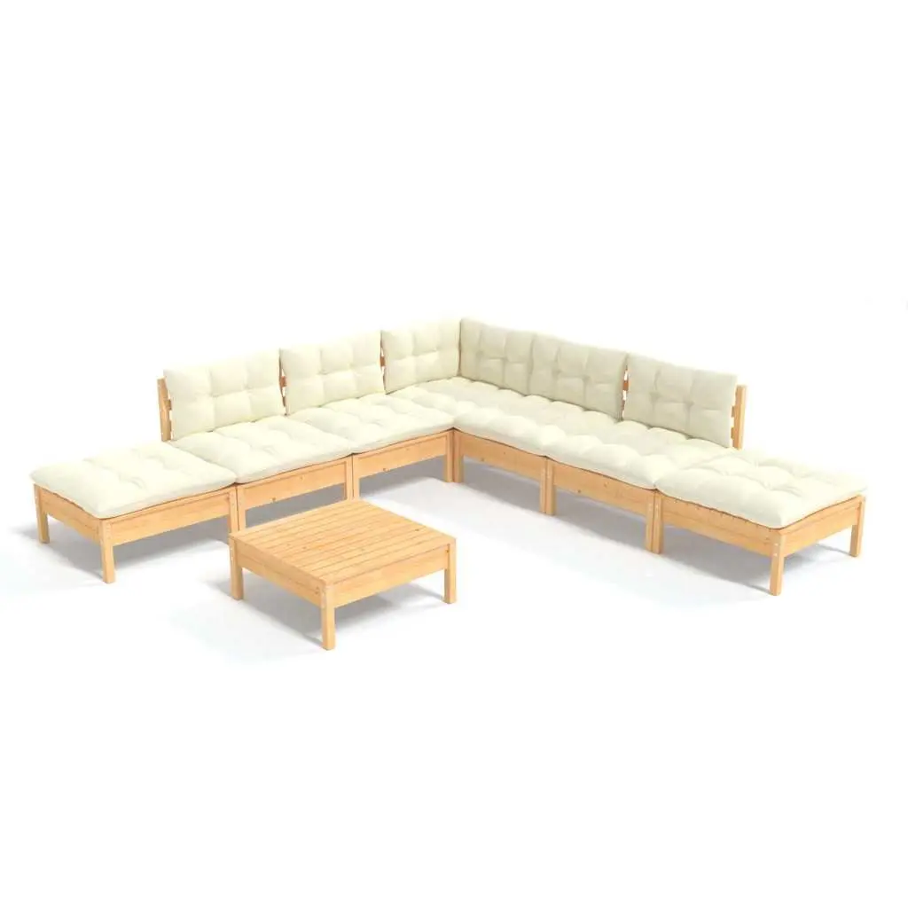 8 Piece Wooden Garden Lounge Set with Cream Cushions