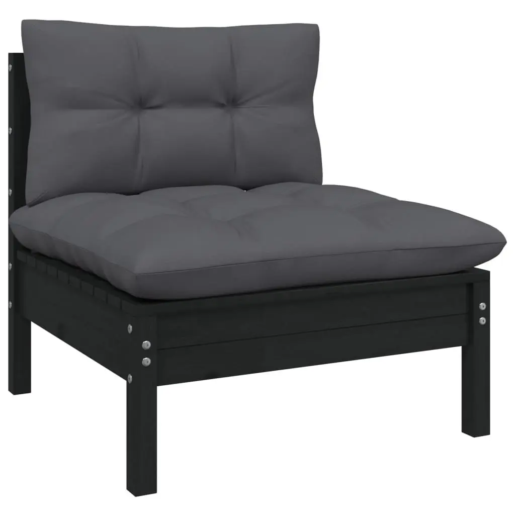 8 Piece Garden Lounge Set Solid Pinewood Black Outdoor Furniture with Cushions