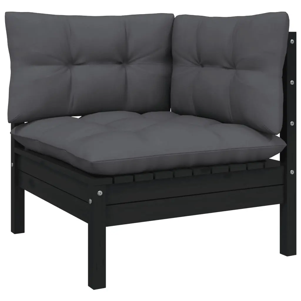 8 Piece Garden Lounge Set Solid Pinewood Black Outdoor Furniture with Cushions