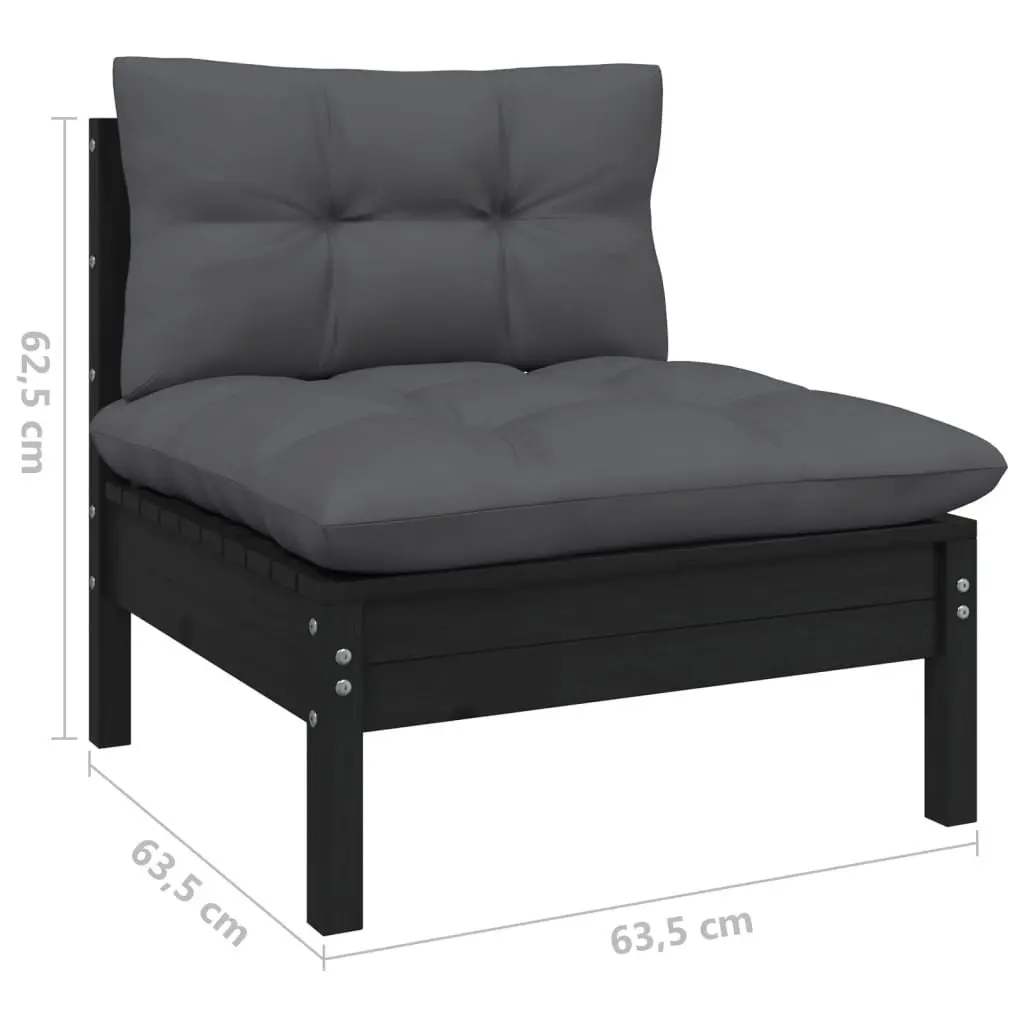 8 Piece Garden Lounge Set Solid Pinewood Black Outdoor Furniture with Cushions