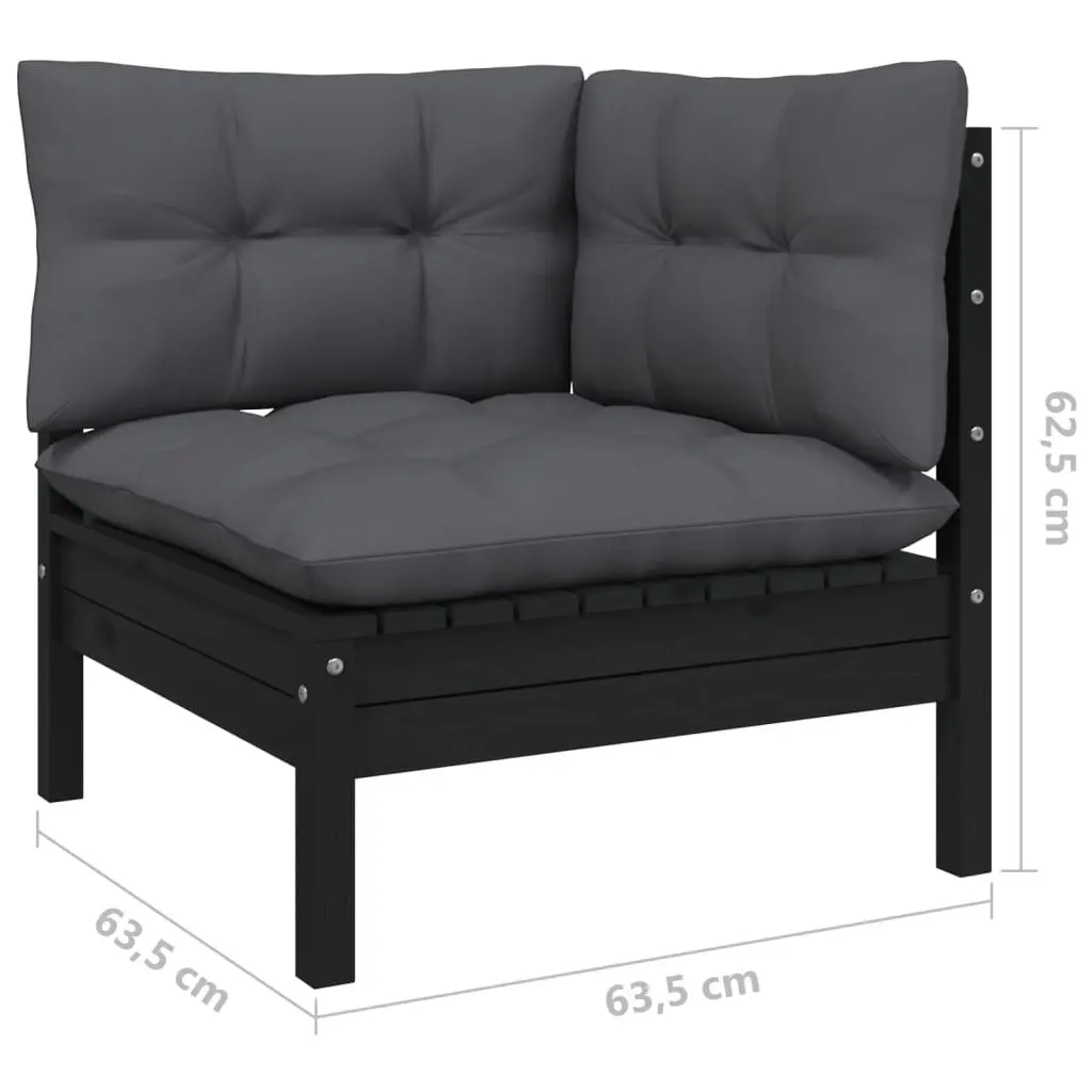 8 Piece Garden Lounge Set Solid Pinewood Black Outdoor Furniture with Cushions