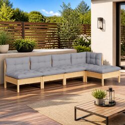 5-Piece Outdoor Patio Furniture Set with Grey Cushions