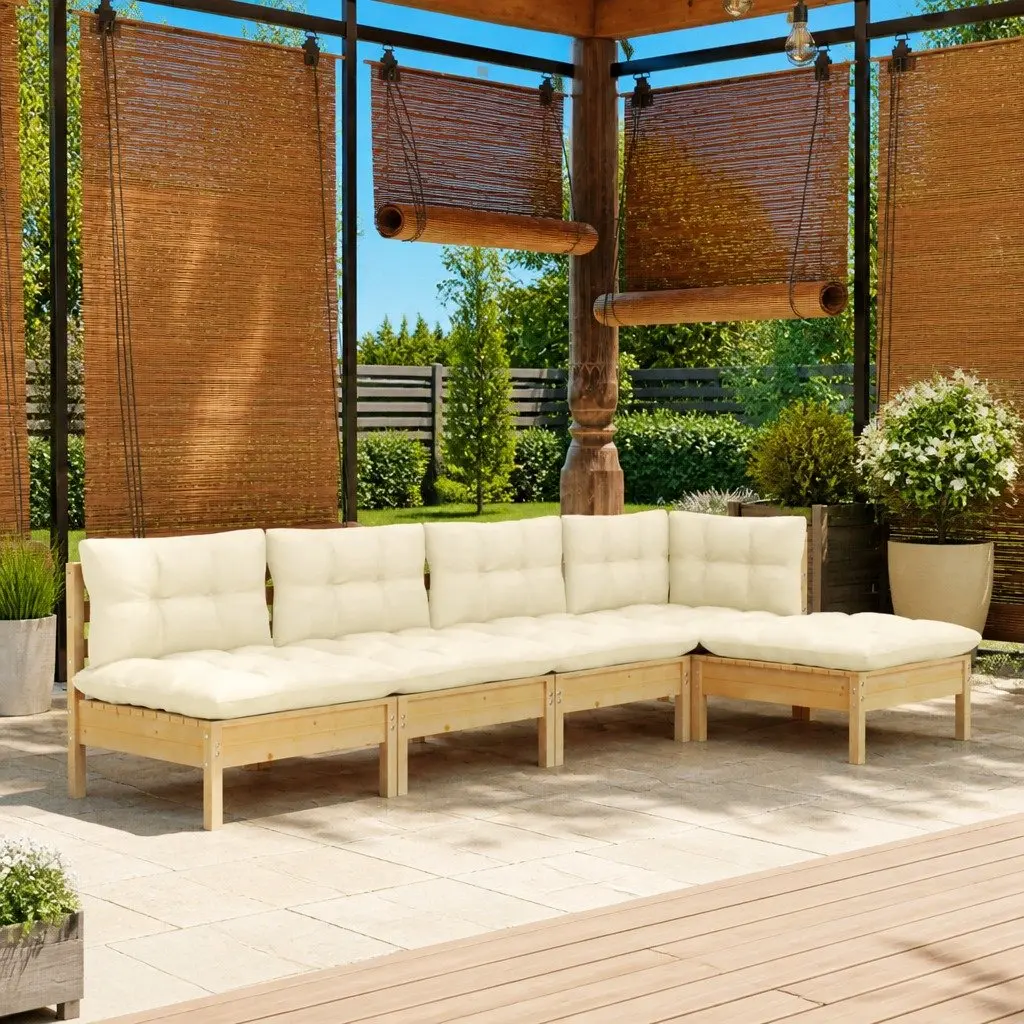 Garden Lounge Set Pinewood 5 Piece Modular Outdoor Furniture with Cream Cushions