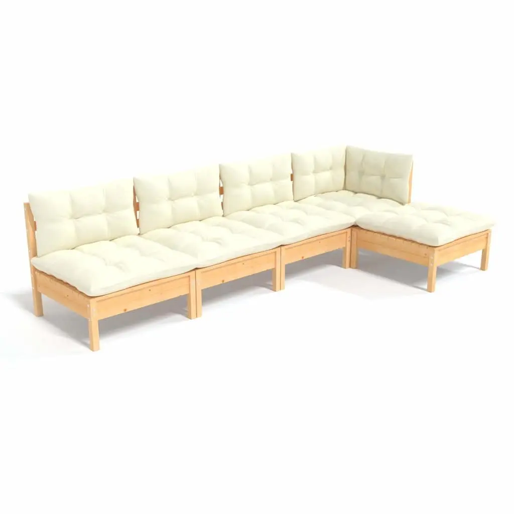 Garden Lounge Set Pinewood 5 Piece Modular Outdoor Furniture with Cream Cushions