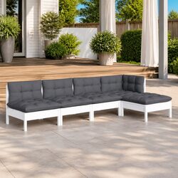 5-Piece White Pinewood Outdoor Garden Lounge Set with Cushions