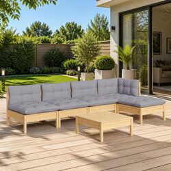 6-Piece Outdoor Garden Lounge Set with Grey Cushions
