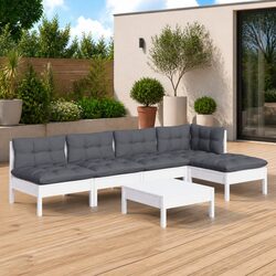 Premium 6 Piece White Pinewood Garden Lounge Set