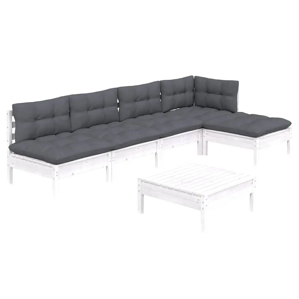 6 Piece White Pinewood Garden Lounge Set