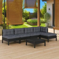 Black Pinewood 6-Piece Modular Garden Lounge Set