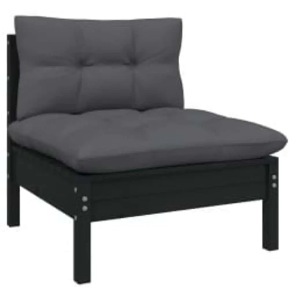 4 Piece Garden Lounge Set Pinewood Black Outdoor Furniture with Cushions