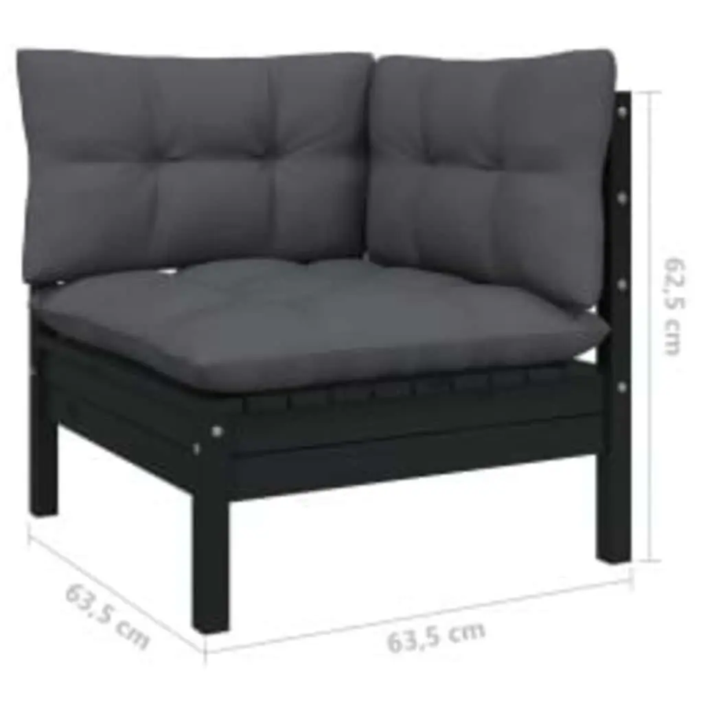 4 Piece Garden Lounge Set Pinewood Black Outdoor Furniture with Cushions