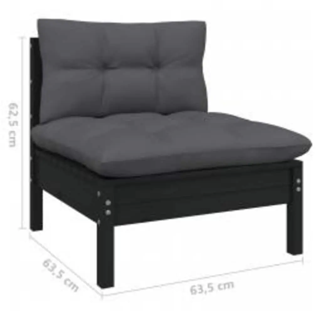 4 Piece Garden Lounge Set Pinewood Black Outdoor Furniture with Cushions