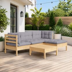 Durable 5 Piece Garden Lounge Set with Grey Cushions