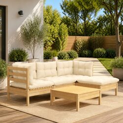 High-Quality 5 Piece Garden Lounge Set with Cream Cushions