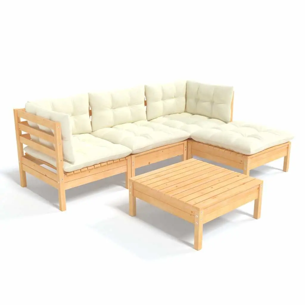 5 Piece Garden Lounge Set with Cream Cushions