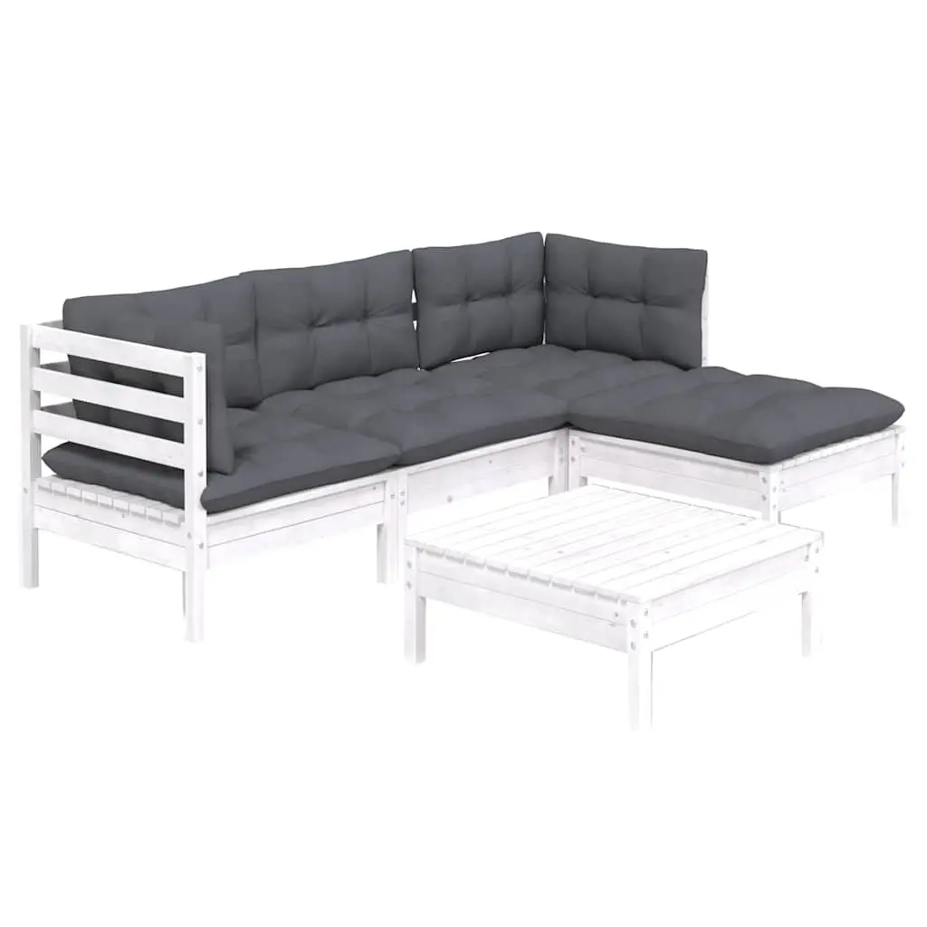 Garden Lounge Set Pinewood 5 Piece White Outdoor Furniture with Cushions