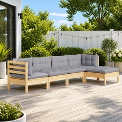 Premium 5-Piece Wooden Garden Lounge Set with Grey Cushions