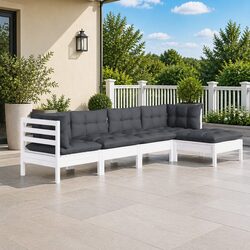 Sturdy White 5-Piece Garden Lounge Set with Cushions
