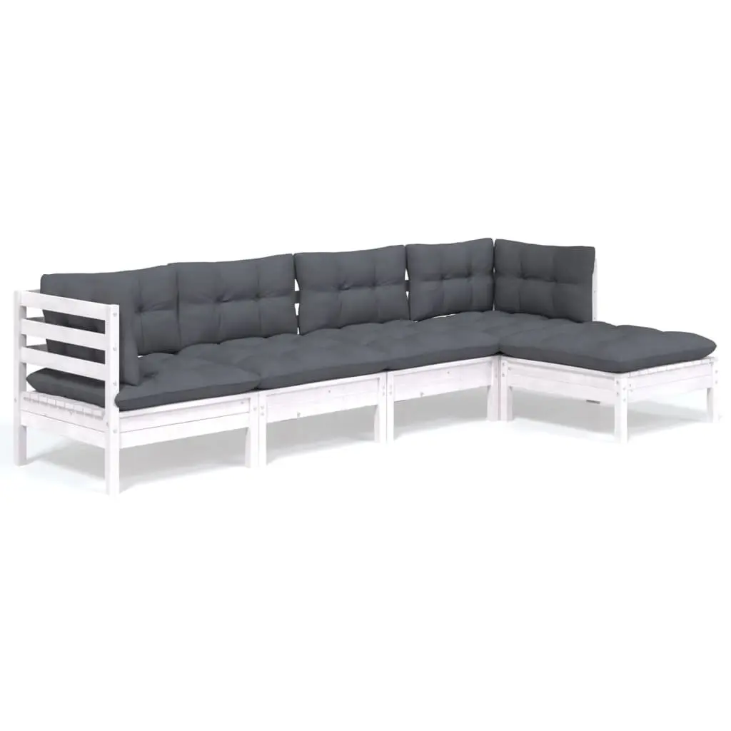 Garden Lounge Set Pinewood 5 Piece White Outdoor Furniture Patio with Cushions Modular