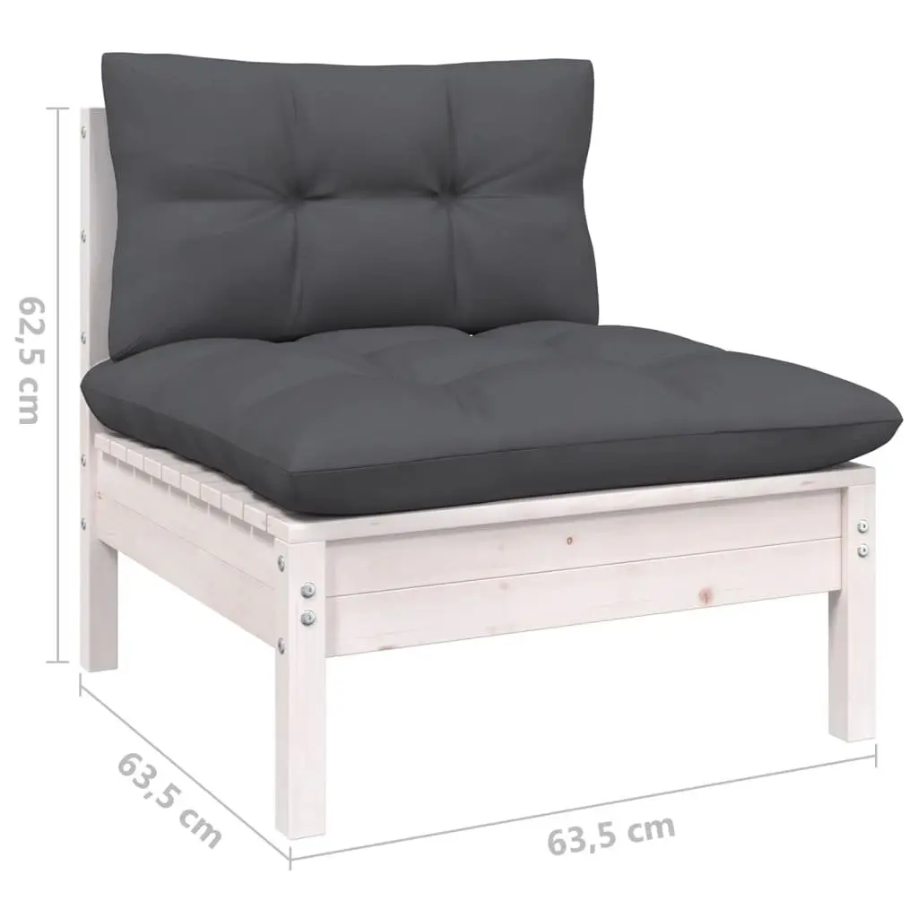 Garden Lounge Set Pinewood 5 Piece White Outdoor Furniture Patio with Cushions Modular