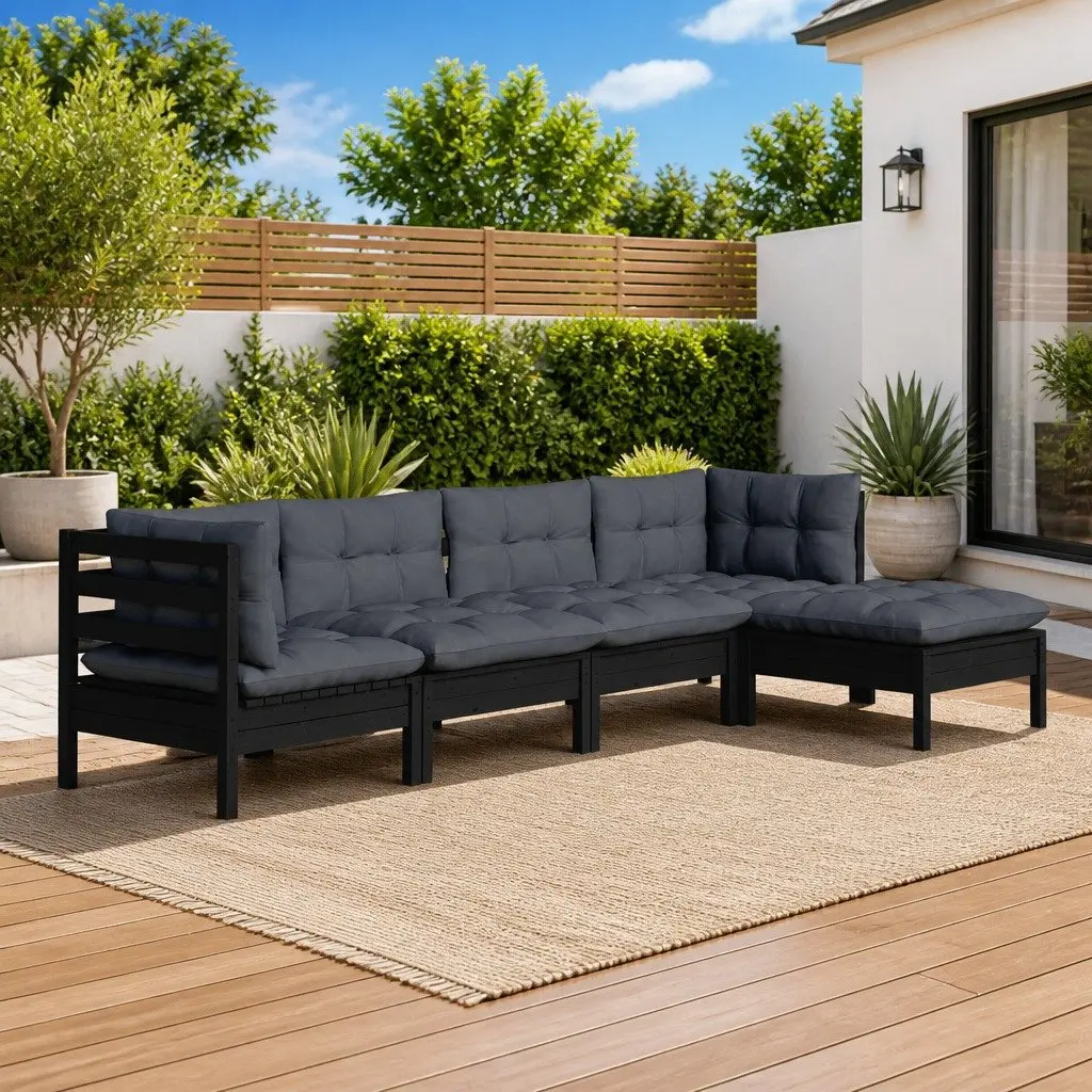 5 Piece Garden Lounge Set Pinewood Black Outdoor Patio Furniture